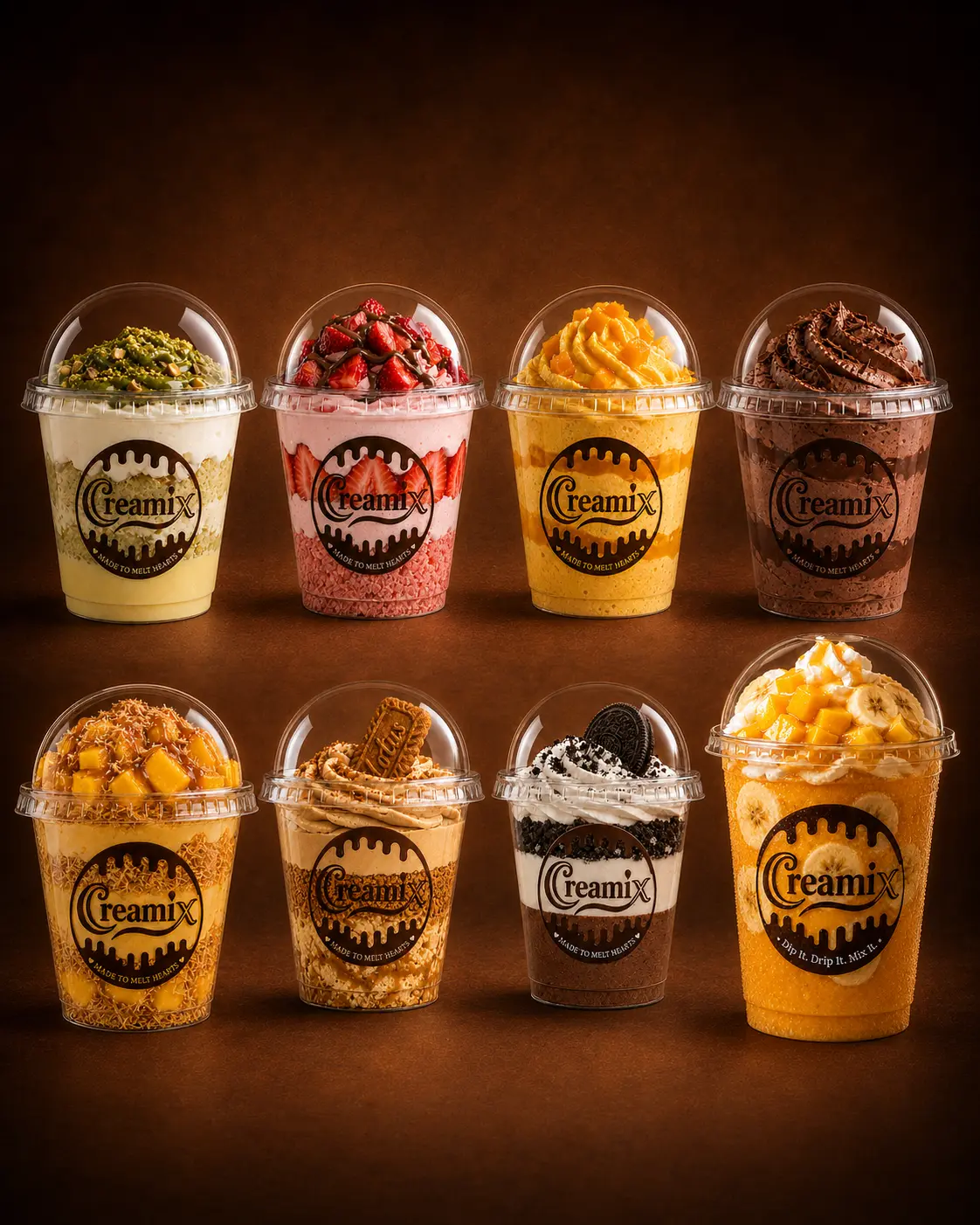 Eight Creamix signature dessert cups
