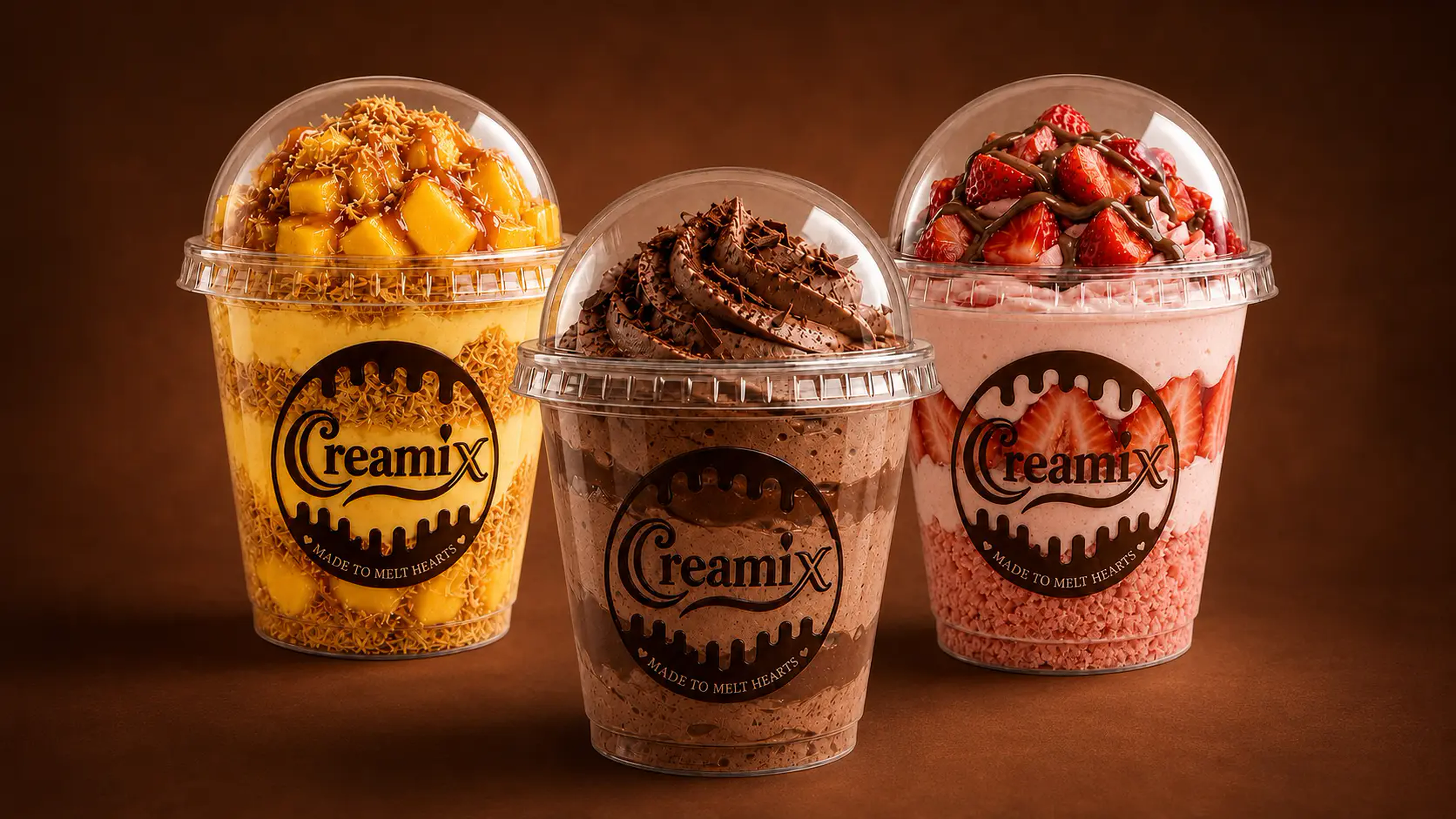 Three Creamix dessert cups